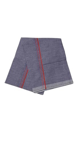Image of Pure Cotton Dhoti for Men (1.28 x 1.87 m) | Solid Panchalu with Varied Small Color Border | Kerala Cotton Veshti, Khadi Dhoti | Lightweight Pooja & Temple Wear