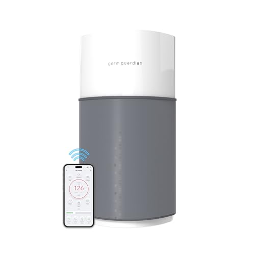 GermGuardian AirSafe XL Smart Air Purifier for Home 360° True HEPA Filter, WiFi and App Enabled, Air Quality Monitor, Large Rooms Up to 1680 Sq Ft, For Smoke, Dust, Pet Dander, Gray/White, AP3250