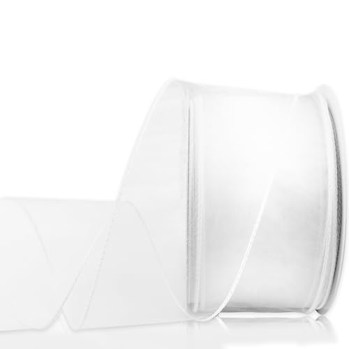 White Organza Sheer Ribbon For Wreath Bow, 2.5' X 25 Yards Organza Wired Ribbon For Gift Wrapping, Floral Bouquets, Diy Crafts, Party And Holiday Decorations, Organza Ribbon For Tree And Home Decor
