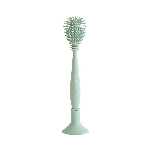 Image of mushie Baby Bottle Brush | Soft Silicone with Suction Base (Cambridge Blue)
