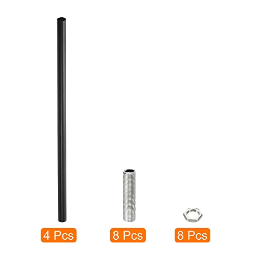 Image of MECCANIXITY Threaded Extension Rod, 11.8 inch Lamp Pipe with Connector Light Fixture Parts for Pendant Light Island Lighting Chandeliers Stems, Black 4 Set