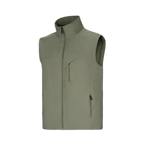 Image of Mens Vests Outerwear Windproof Lightweight Softshell Sleeveless Jacket | Breathable Zip Up Multi-Pockets Quick Dry Sports Vest for Golf Hiking Fishing Running