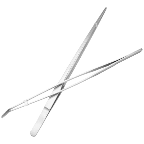 Coufce Stainless Steel Straight And Curved Tweezers, Long Handle Feeding Tongs For Plant, Reptile Feeding, Mechanic, Gardening(2Pcs) #TOP7