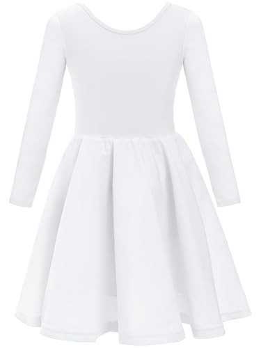 DGSHIRLDJO Vestidos de niña de Manga Larga de algodón Vestido de Invierno de Color Liso Vestido Informal para niñas de 3 a 12 años (FR/ES, Edad, 5 años, 6 años, Regular, Blanco)