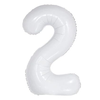 Image of 32 inch Large White 2 Number Foil Balloon, Number 8 Balloon for 2nd Birthday, Anniversary and Party Decorations, White Number Foil Balloons Helium Balloons for Kids Party, Pack of 1 (available 0-9)
