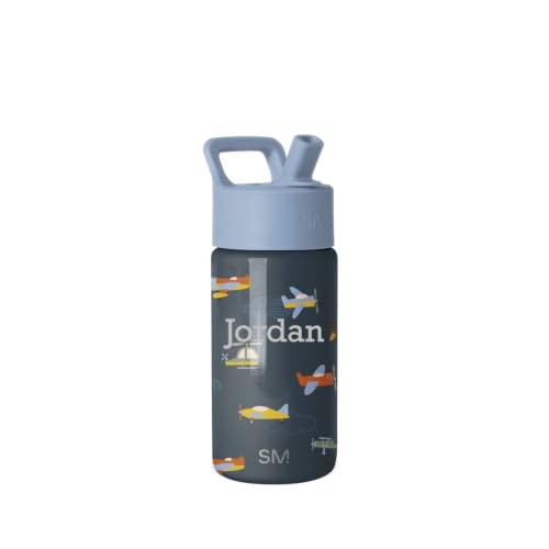 Simple Modern Personalized Kids Water Bottle with Straw Lid | 14oz Insulated Stainless Steel Kids Tumbler & Spill Proof Toddler Cup for School, Girls, Boys | Summit | Wheels Up