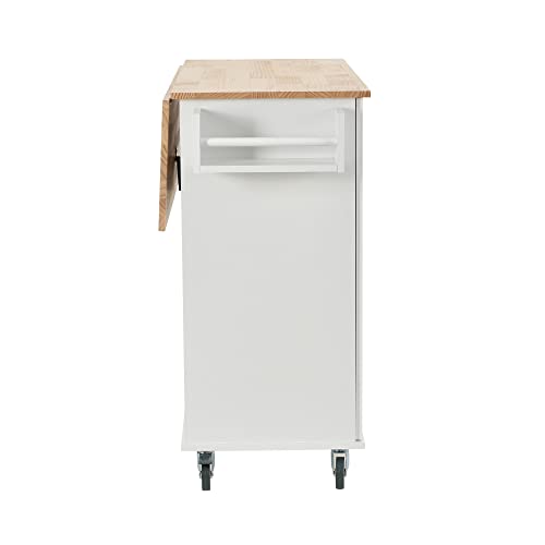 LUMISOL 52.7" Kitchen Island Cart on Wheels, Rolling Kitchen Island with Drop Leaf, White