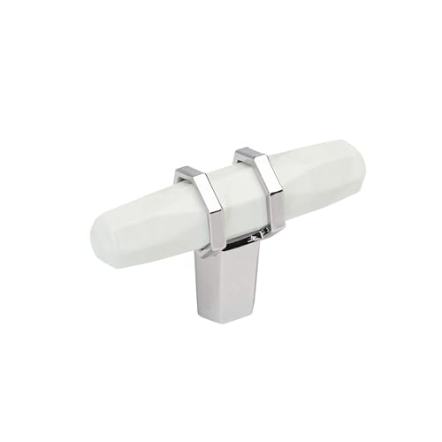 Image of Amerock 2-1 /2 inch Bar Carrione Marble White /Polished Chrome Cabinet Knob | Durable Zinc drawer knob and cabinet hardware, ideal for kitchen cabinets, bathroom vanities, dressers, and furniture