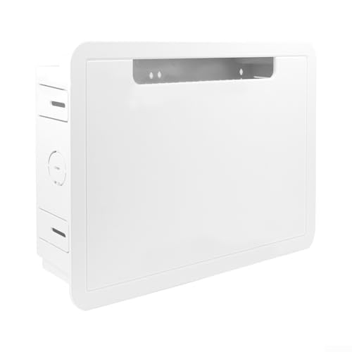 Hasaller Einbau-TV-Media-Box, 22,9 cm, Medien-Gehäuse, Elektrobox, Kabelmanagement-Box, Doppelzweck-Wandgehäuse für TV-Gerätespeicherung und Medienverteilung, Medienbox, Weiß