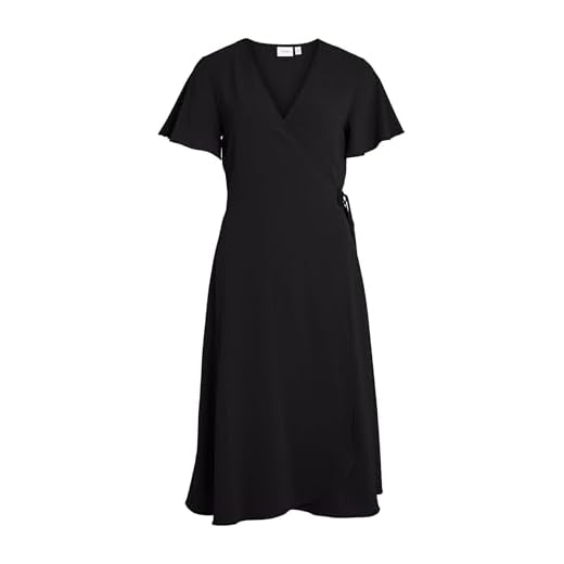Vila Vilovie S/S Wrap Midi klänning/Su-Noos klänning för kvinnor, svart, 38 SE