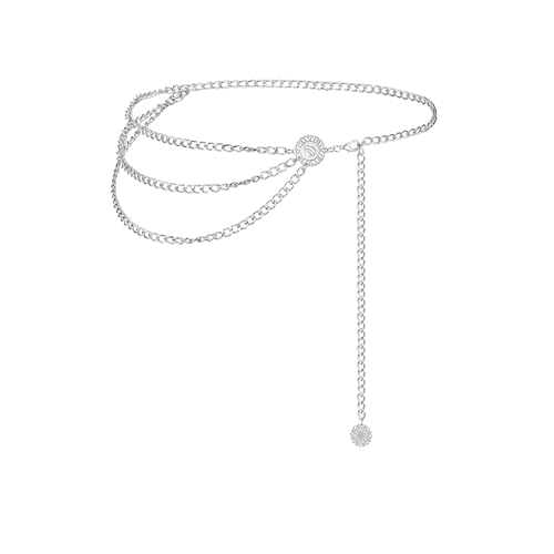 Silver Multi-layer Star Chain Belt for Women, Adjustable Silver Long Waist Belt with Star Pendant, Layered Waist Body Chain Jewelry
