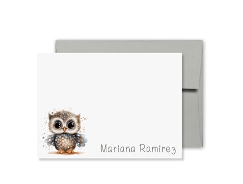Chirpy Birdsong 3 Owl | Personalized Stationery | Flat Note Cards and Envelopes | Birds, Kids | kai 