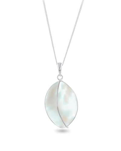Pendentif femme argent 925 nacre blanche collier feuille SÉLÉNA