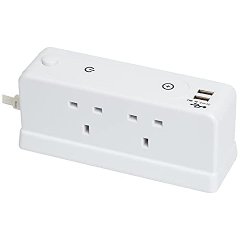 Extension Lead with USB Ports, SLx 4x UK Socket Extension Lead Surge Protected Plug 1.8m Cable with 2x USB Ports for Phone & Tablet Charging with On/Off Switch Home Office Accessories Cover