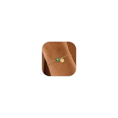 Image of KAERUN Initial Birthstone Gold Bracelets for Women Dainty Flowers Bracelets