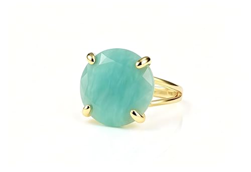 Bague en amazonite durable anti-ternissement avec finition or 14k