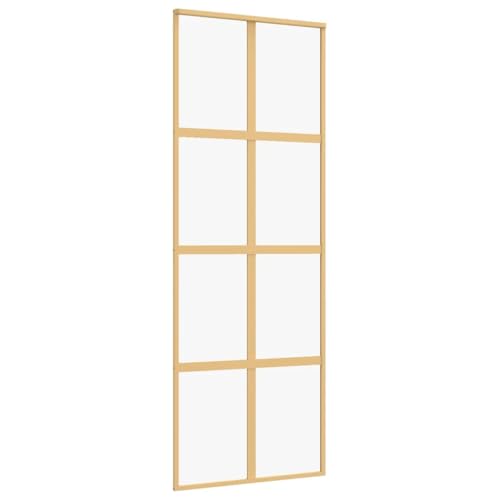 vidaXL Puerta Corredera, Puerta Corrediza, Panel de Privacidad, Puerta Decorativa para Granero Hogar, Vidrio ESG Transparente y Aluminio Dorada