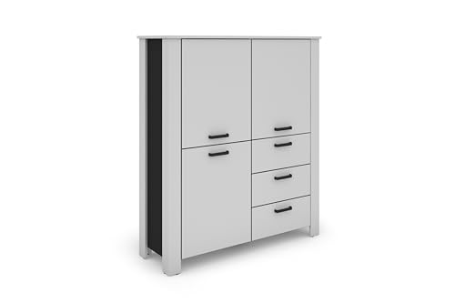 byLIVING Higboard FARO/Stollenoptik / 3 Türen und 3 Schubkästen/verstellbare Einlegeböden/viel Stauraum/Sideboard/Kommode/Maße: B 160, H 84, T (Weiß)