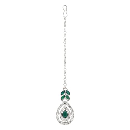 Image of I Jewels Silver Plated Elegant Leaf Motif Necklace Set with Earrings & Maang Tika for Women