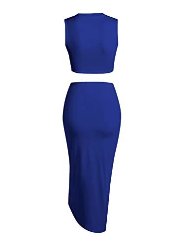Image of ZAFUL Women's Casual Sleeveless Summer Two Piece Outfits Crop Top and Side Split Draped Ruched Maxi Skirt Set Solid Suiting
