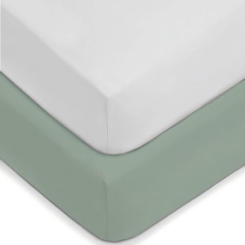 Image of American Baby Company 2 Pack Fitted Crib Sheets 52" x 28" - Ultra Soft Microfiber Crib and Toddler Bed Sheets, White/Green, Neutral for Boys & Girls