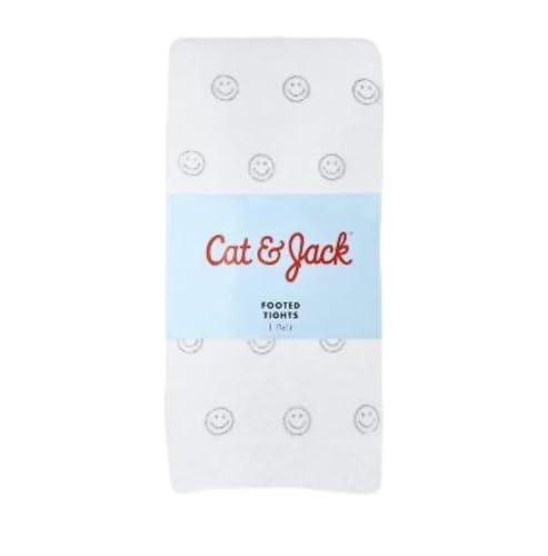 White Footed Tights with Smiley Face Print Pattern, Cotton Blend