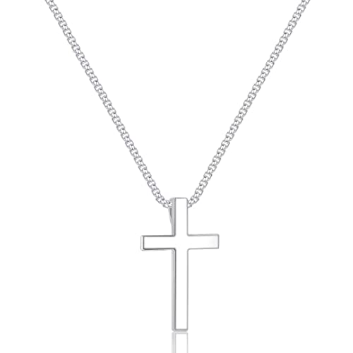 Ursteel 925 Sterling Silver Cross Pendant Cross Necklace for Men, Mens Cross Necklace 18K Gold Black Silver Stainless Steel Chain Necklace for Men Women Girls 16 18 20 22 Inch Cross Necklace