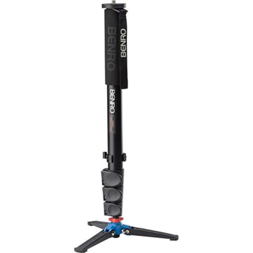 Benro Monopé de alumínio de 4 seções com base de bloqueio de 3 pernas, pernas de trava flip, altura máxima de 56 cm, capacidade de carga de 20 kg - preto (A48FD)