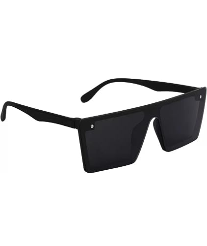 Image of Square Sunglasses for Men & Women UV400 Stylish Flat Top Fashion Black Shades