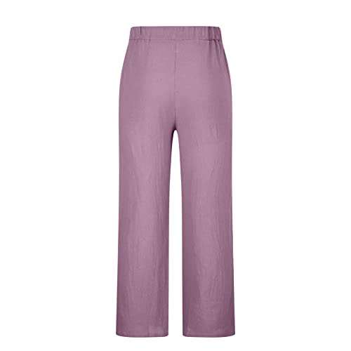 Mens Cotton Linen Pants, Loose Casual Lightweight Elastic Waist Drawstring Beach Pants For Men Jogger Yoga Trousers Pink #TOP4