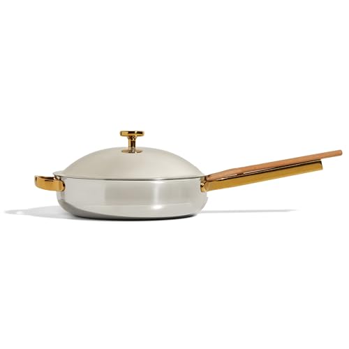 Our Place Titanium Always Pan Pro - 10.6” (2.8 Qt) No-Coating Nonstick Skillet | Tri-Ply Titanium & Stainless Steel | Safe for Oven, Induction & All Cooktops up to 750°F | Includes Spatula | Gold