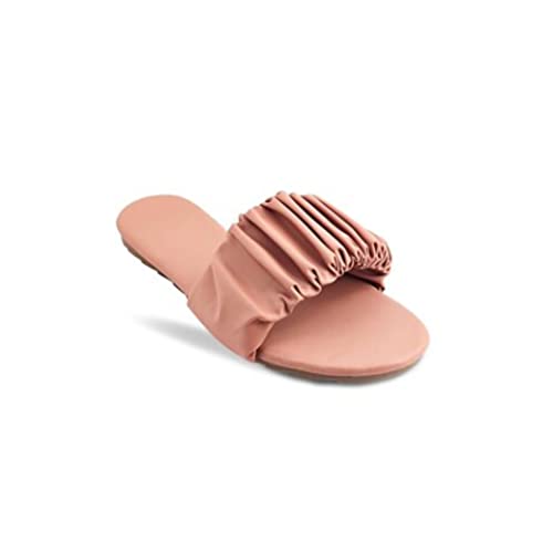 Image of Striped Ruffled Design Fancy Flats Sliders Fashionable Slippers GFor Women