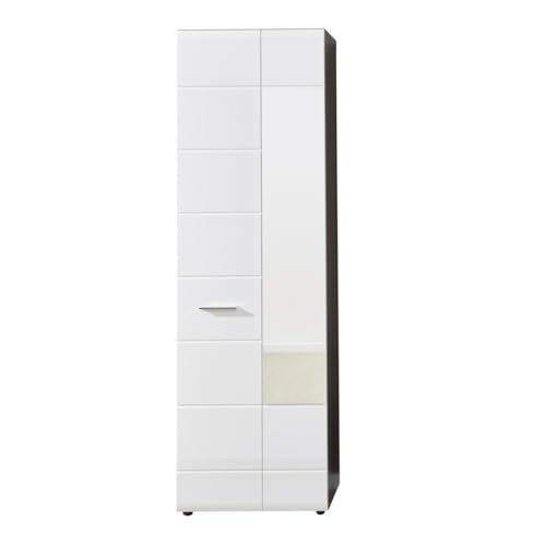 trendteam smart living - Line - Garderobenschrank - Rauchsilber/Weiß Hochglanz - mit Spiegeltür und ausziehbarer Kleiderstange (BxHxT) 60 x 191 x 36 cm - chromglänzende Griffe - Kratzfest