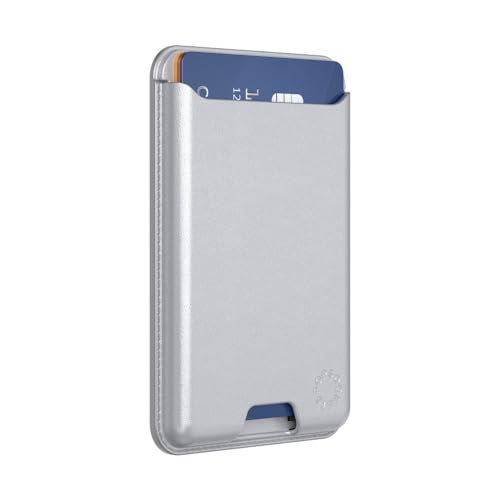 Image of PopSockets Phone Wallet Without Expanding Grip, Phone Card Holder, Wireless Charging Compatible, Wallet Compatible with MagSafe Vegan Leather - Silver