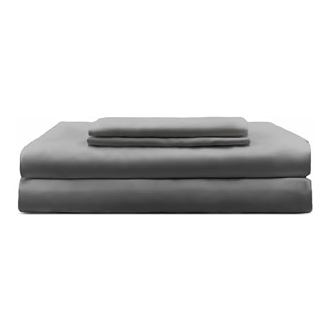 Sheets & Giggles 100% Eucalyptus Lyocell Sheet Set - All-Season, Responsibly Made, Naturally Cooling, Super Soft, Moisture-Wicking, Temperature Balancing, Vegan – Cal King, Grey Cover