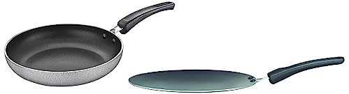 Image of Prestige Aluminium Omega Select Plus Non-Stick Concave Tawa, 25 cm,Black & Prestige Aluminium Omega Select Plus IB Non-Stick Fry Pan, 20 cm, Black, Medium