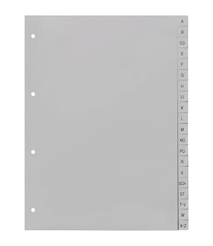 Ordnerregister A-Z neutral ohne Deckblatt 20-teilig DIN A4 Register aus PP strapazierfähige Trennblätter für Ordner lichtgrau