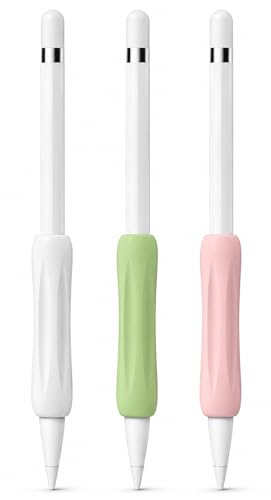 Image of Mizi [3 Pack] Apple Pencil Silicone Comfort Grip Holder Compatible with Apple Pencil Pro (2024), USB-C (2023), 2nd & 1st Generation - (White, Green, Pink)