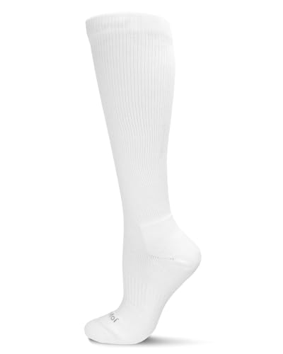 Image of MeMoi Unisex Classic Athletic Cushion Sole Knee High Cotton Blend 15-20mmHg Graduated Compression Socks White 10-13