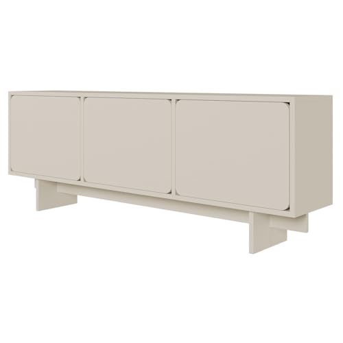 Selsey TV Schrank Lowboard Board Sideboard Fernsehtisch Fernsehschrank 3 Türen Fächer Push to Open 150 cm Graubeige Wuwu