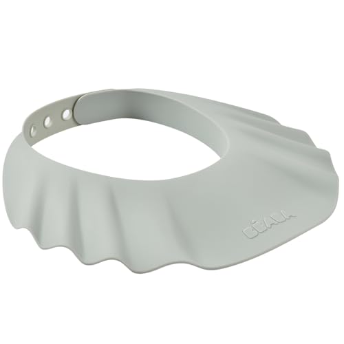 BÉABA, Visera de baño, Gorro de baño, Tamaño de la cabeza ajustable, 5 posiciones, Protección para ojos y oídos, Silicona suave y flexible, Gris Verde
