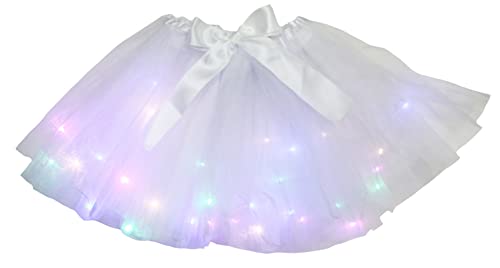 Petitebelle Tutú de tul para mujer con luces LED de un solo color, blanco, Talla única