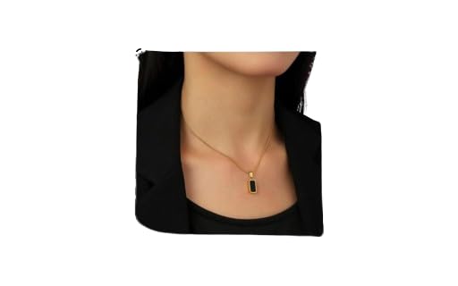 Black Rectangle Pendant Necklace with Gold Chain-image-12