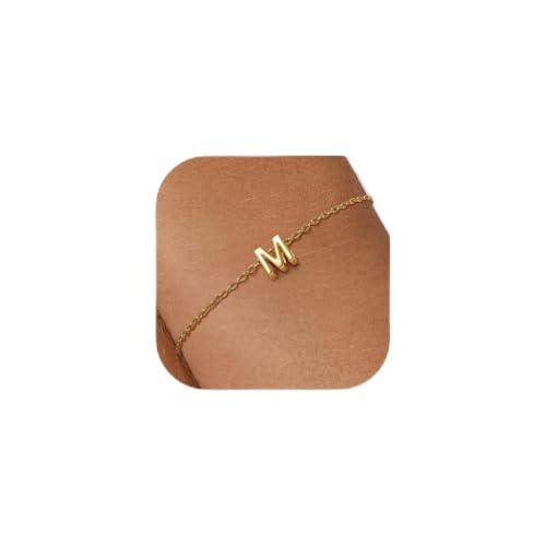 FindChic Gold Initial Bracelets for Women Letter M 14K Gold Plated Bracelet Adjustable Monogram Charm Bracelet Trendy Jewelry Gift for Women