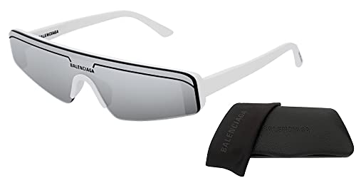 Balenciaga BB0003S 002 99MM White/Silver Rectangular Sunglasses for Men for Women + BUNDLE with Designer iWear Eyewear Kit3