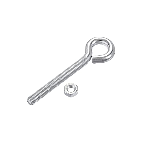 Image of uxcell M6x50mm Eye Hooks Screws Bolts Kit, 10pcs Carbon Steel Hanger Eyelet Hooks Screw with Hex Nuts for Metal Hook, Wood Terminal Ring Hooks