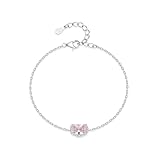 Aotiwe Pulsera de novia, pulsera de cadena para mujer, simple de 4 puntas, ovalada, 0,5 quilates, morganita y moissanita redonda, 18+5CM, Oro blanco de 14 quilates, Morganita