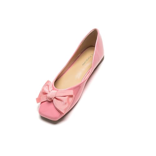 C.Paravano Women's Flats | Square Toe Shoes for Women | Pink Flats Shoes | Womens Soft Leather Shoes | Flats for Women Dressy | Slip On Ballet Flats (Size 8.5,Pink Patent)