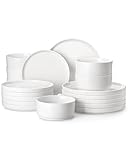 MALACASA Vajilla Completa 12 Personas, 36 Piezas Juego de Platos Vajilla, Vajilla de Porcelana Blanca con 12 Platos Llanos, Platos Postre, Platos Hondos Sopa, Serie LEAH