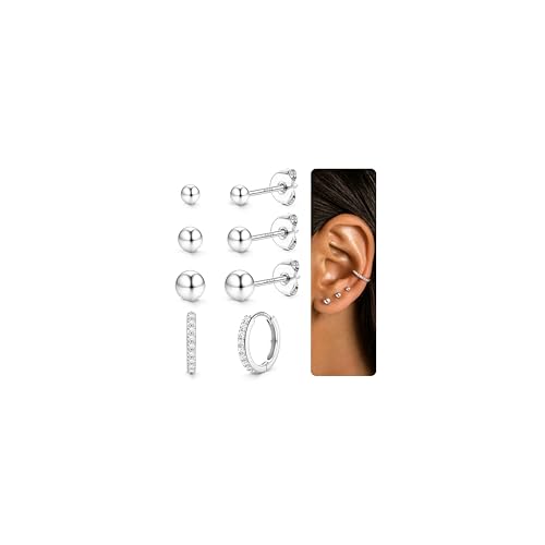 Chriscoco 4 Pares Pendientes Mujer Plata De Ley 925 Piercing Oreja Aros Plata/Oro Hipoalergenicos Pendientes Pequeños Para Múltiples Piercings